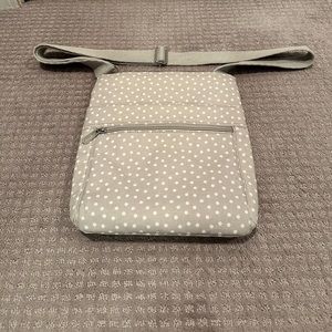 Thirty-one Crossbody purse neutral with white polka dots. Like new, never used